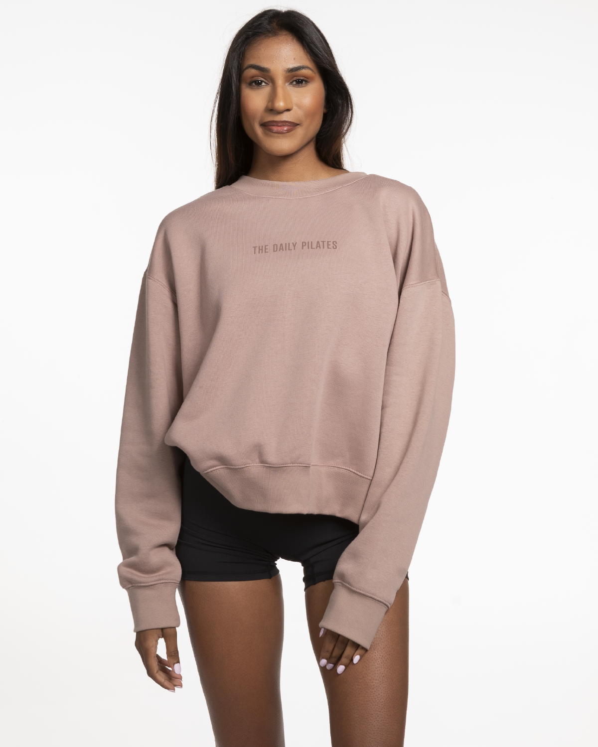 The Womens Crewneck - Clay - TheDailyPilates - Center Chest - Embroidered - Tone on Tone