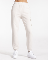 The Womens Sweatpants - Bone - TheDailyPilates - Left Leg - Embroidered - Tone on Tone