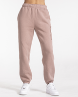 The Womens Sweatpants - Clay - TheDailyPilates - Left Leg - Embroidered - Tone on Tone
