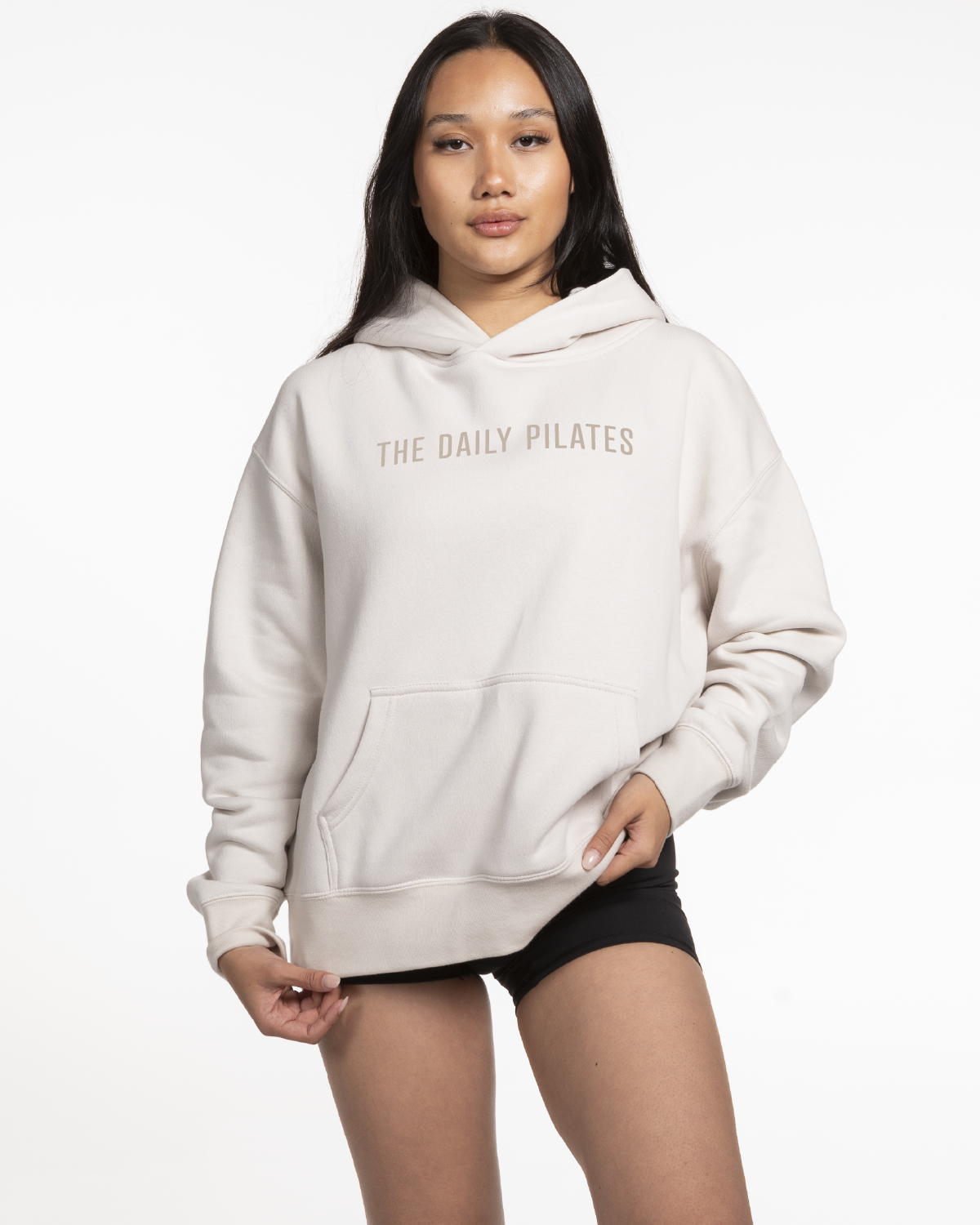 The Womens Hoodie - Bone - TheDailyPilates - Center Chest - Printed - Tone on Tone
