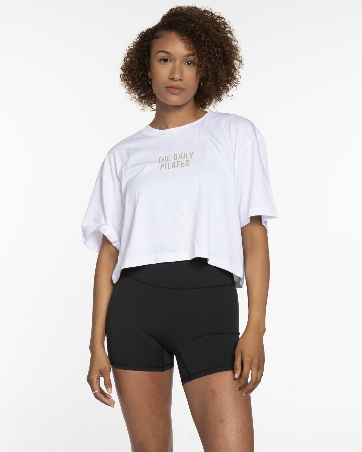 The Oversized Crop Tee - White - TheDailyPilates - Center Chest Stacked & Back Stacked - Printed - Bone