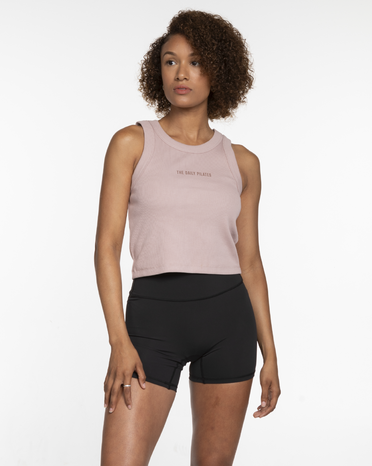 The Ribbed Crop Tank - Clay - TheDailyPilates - Center Chest - Embroidered - Tone on Tone