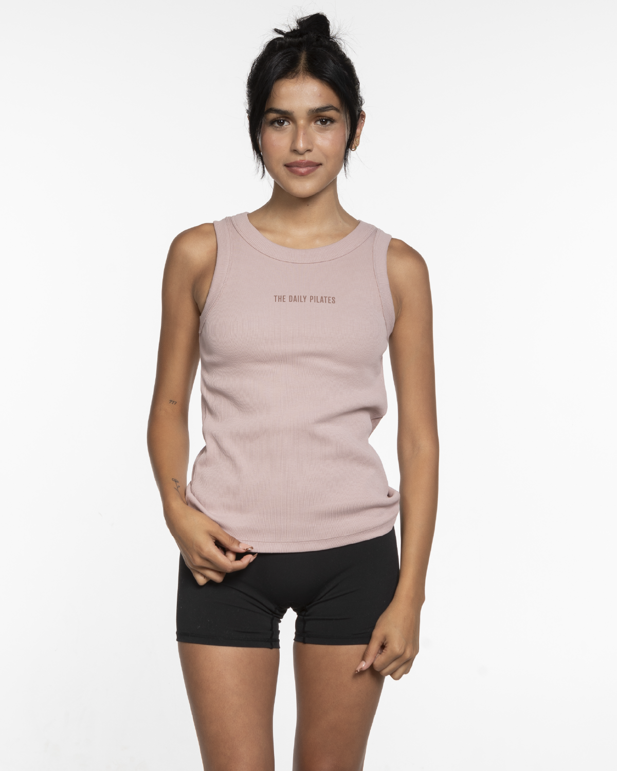 The Ribbed Full Length Tank - Clay - TheDailyPilates - Center Chest - Embroidered - Tone on Tone