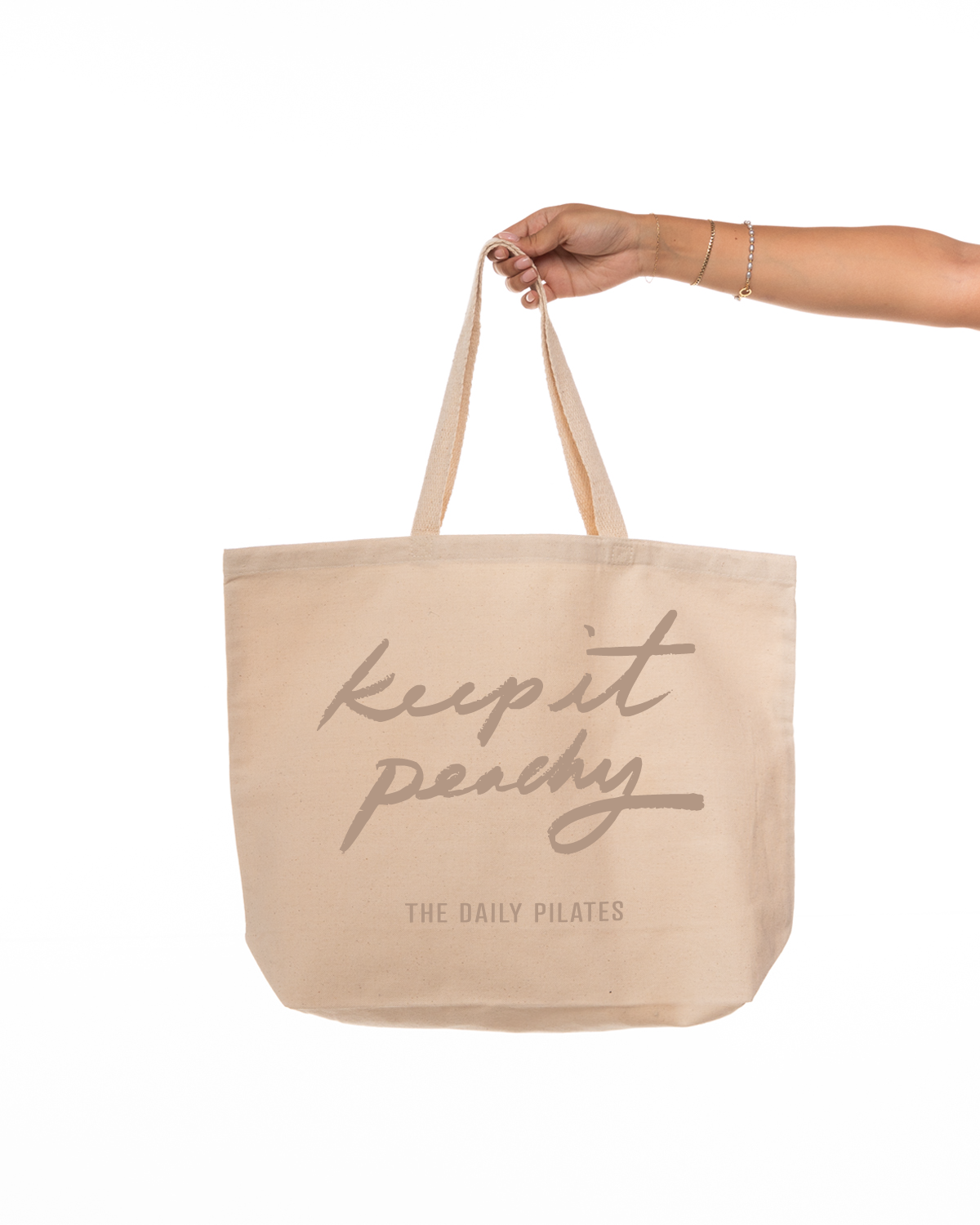 The Tote Bag - Natural - TheDailyPilates - Center Body Stacked - Printed - Tone on Tone
