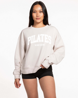The Womens Crewneck - Bone - DailyPilates - Chest Stacked - Printed - White