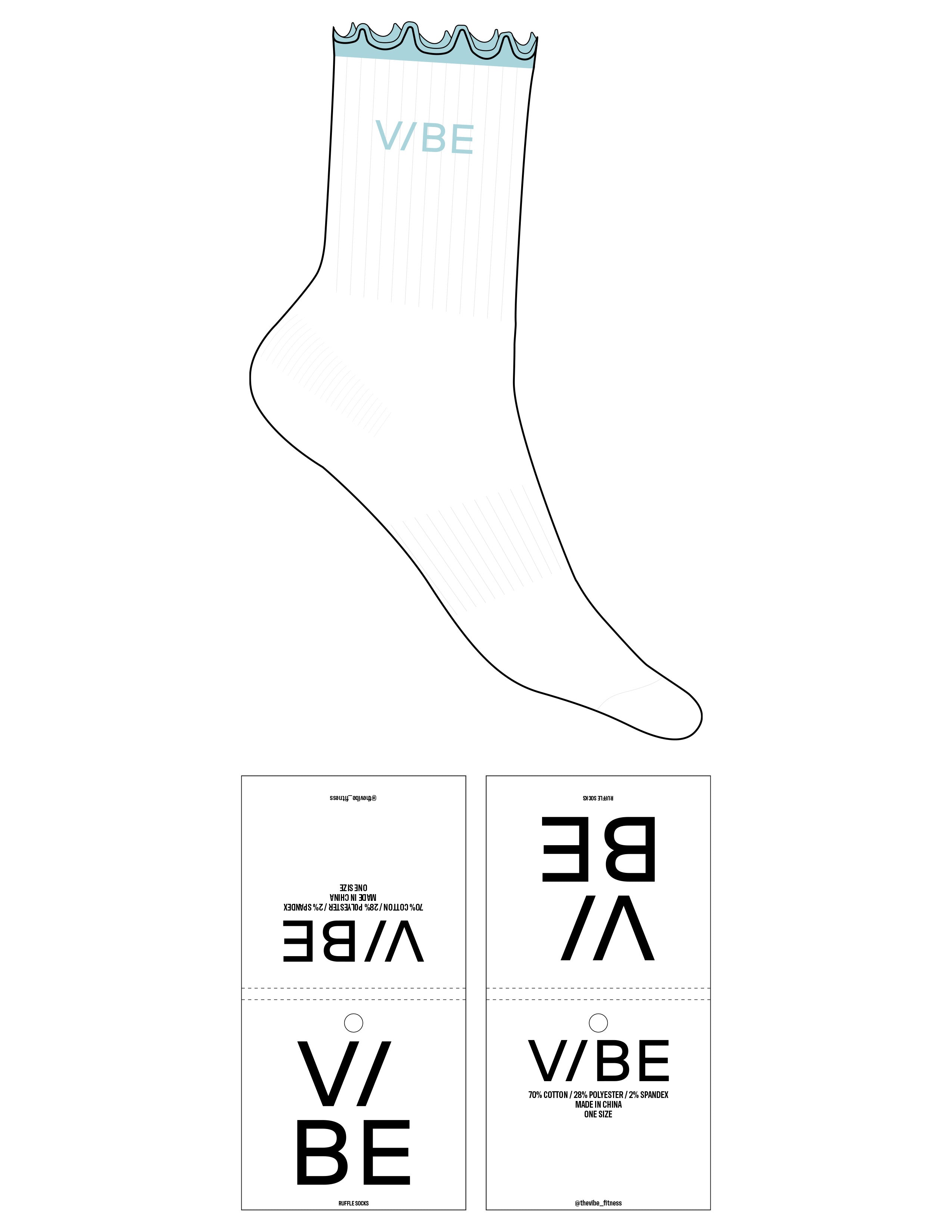 The 3/4 Crew Sock - White - The Vibe - Clearwater Ruffles - Top Logo - EMB - Clearwater