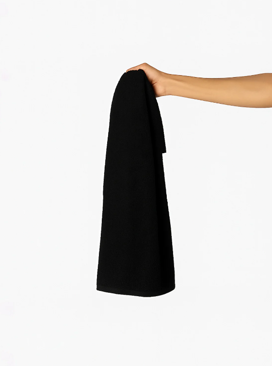 The Gym Towel - Black - Platinum Pilates - Left Bottom Corner Car - Embroidered- Full Color - THE GYM TOWEL BAG - Black - Center Body - Printed - White