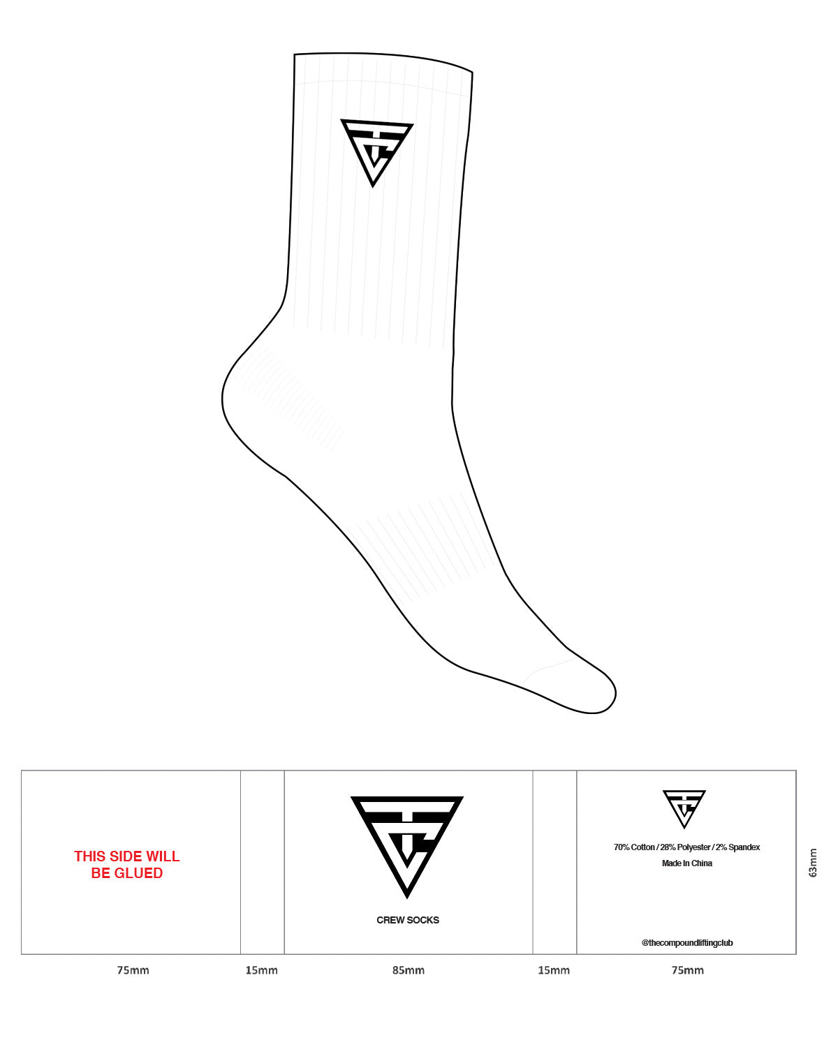 The Crew Socks - White - Compound Lifting Club - Black