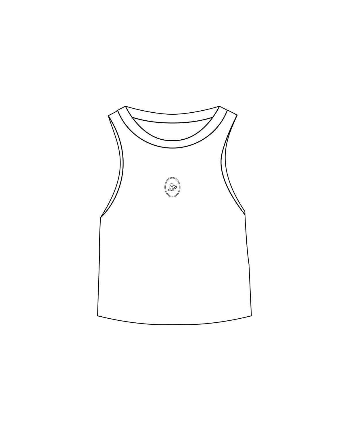 The Micro Rib Racer Crop - White - Sense Pilates - Chest - Printed- Black
