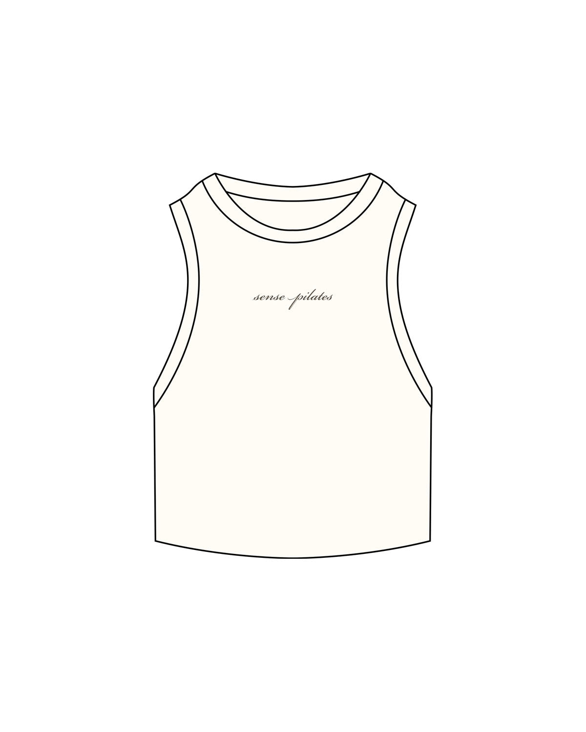 The Ribbed Crop Tank - Off White - Sense Pilates - Chest - Embroidered - Brown