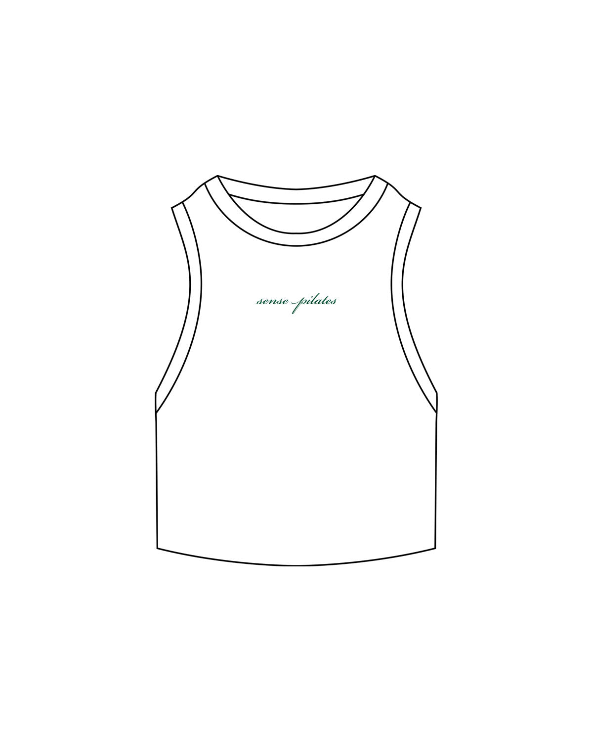 The Ribbed Crop Tank - White - Sense Pilates - Chest - Embroidered - Green