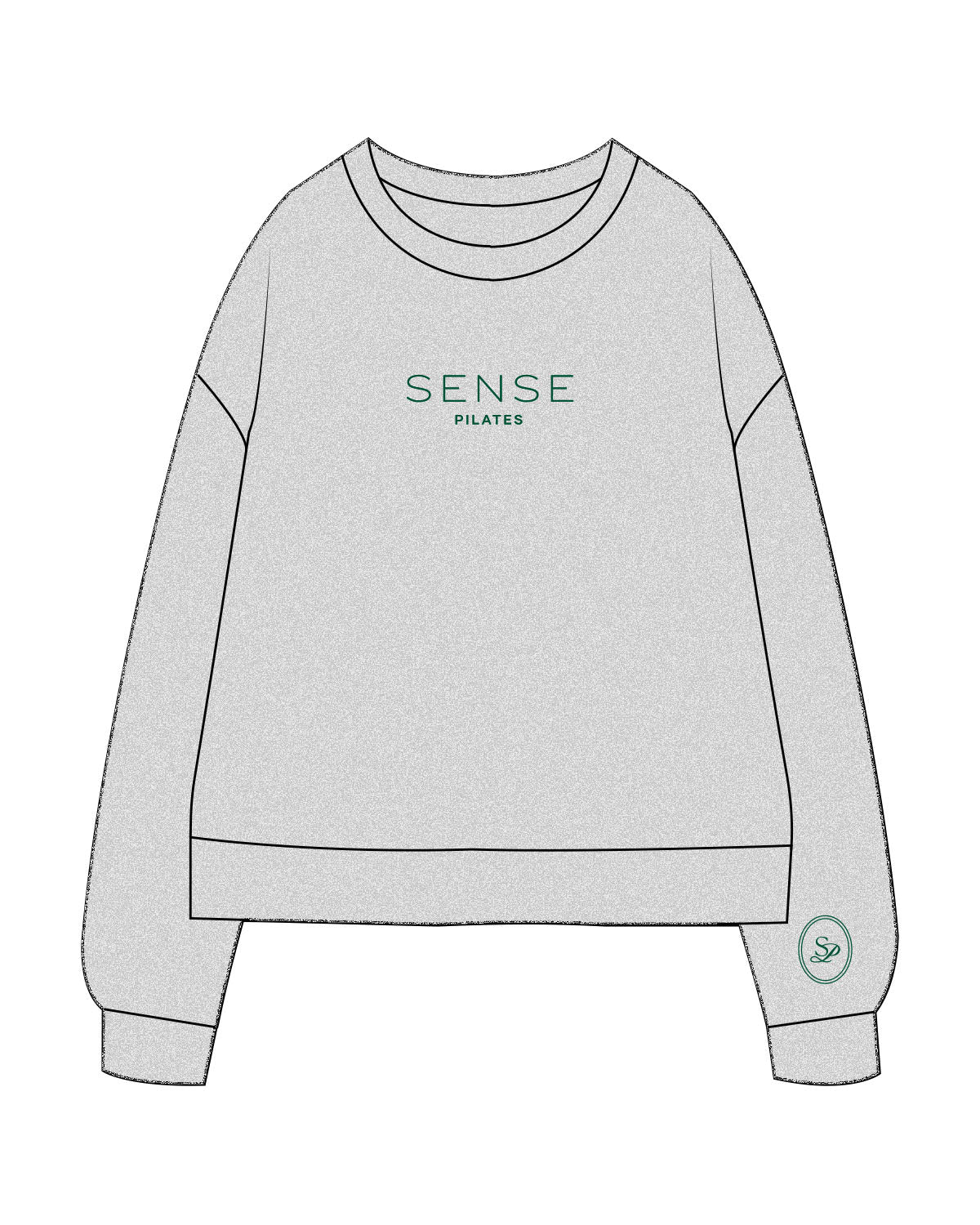 The Recycled Unisex Crewneck - Heather - Sense Pilates - Chest & Front Left Wrist - Printed - Green