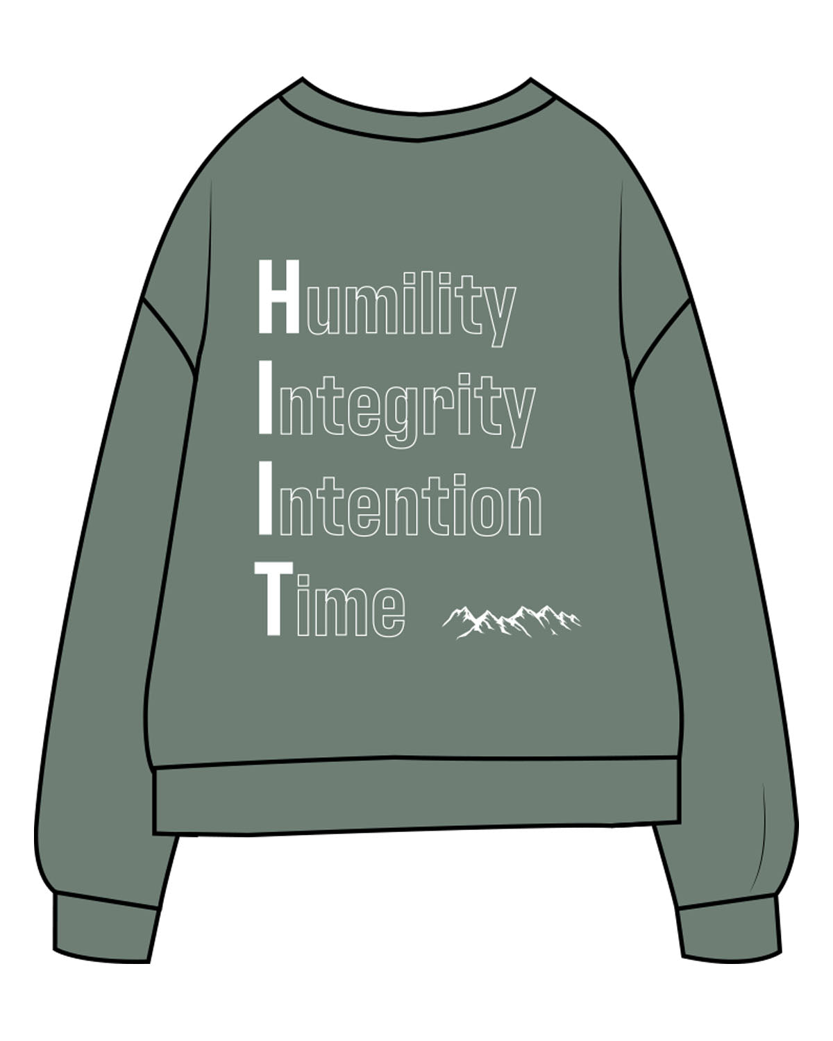 The Midweight Unisex Crewneck - Washed Alpine - HIIT Performance - Left Chest & Back Stacked - Printed - White