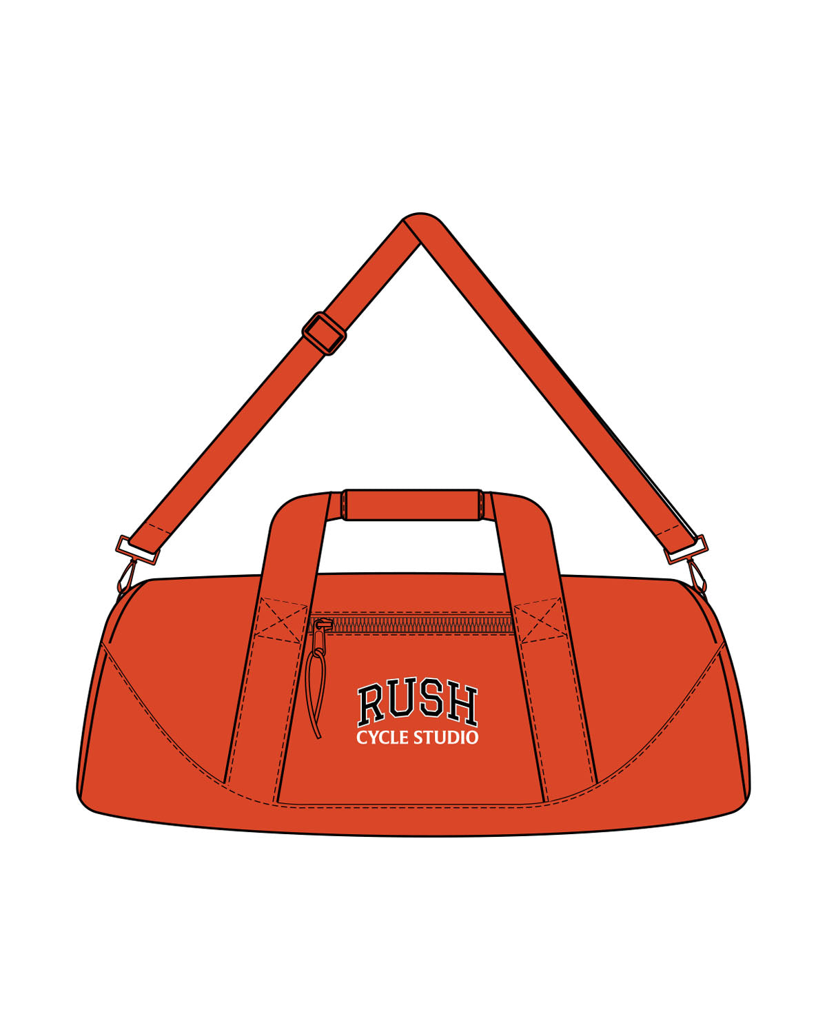 The Gym Duffel - Orange - Rush Cycle Studio - Center Body Stacked - Printed - Full Color
