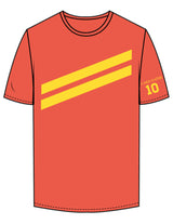 The Mens Tee - Fire - Bodi - Center Chest 2 Diagonal Stripes - Left Sleeve & Back Stacked - Printed - Yellow
