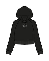 The Womens Crop Hoodie - Black - Core Reform - Center Chest Icon - Printed - White