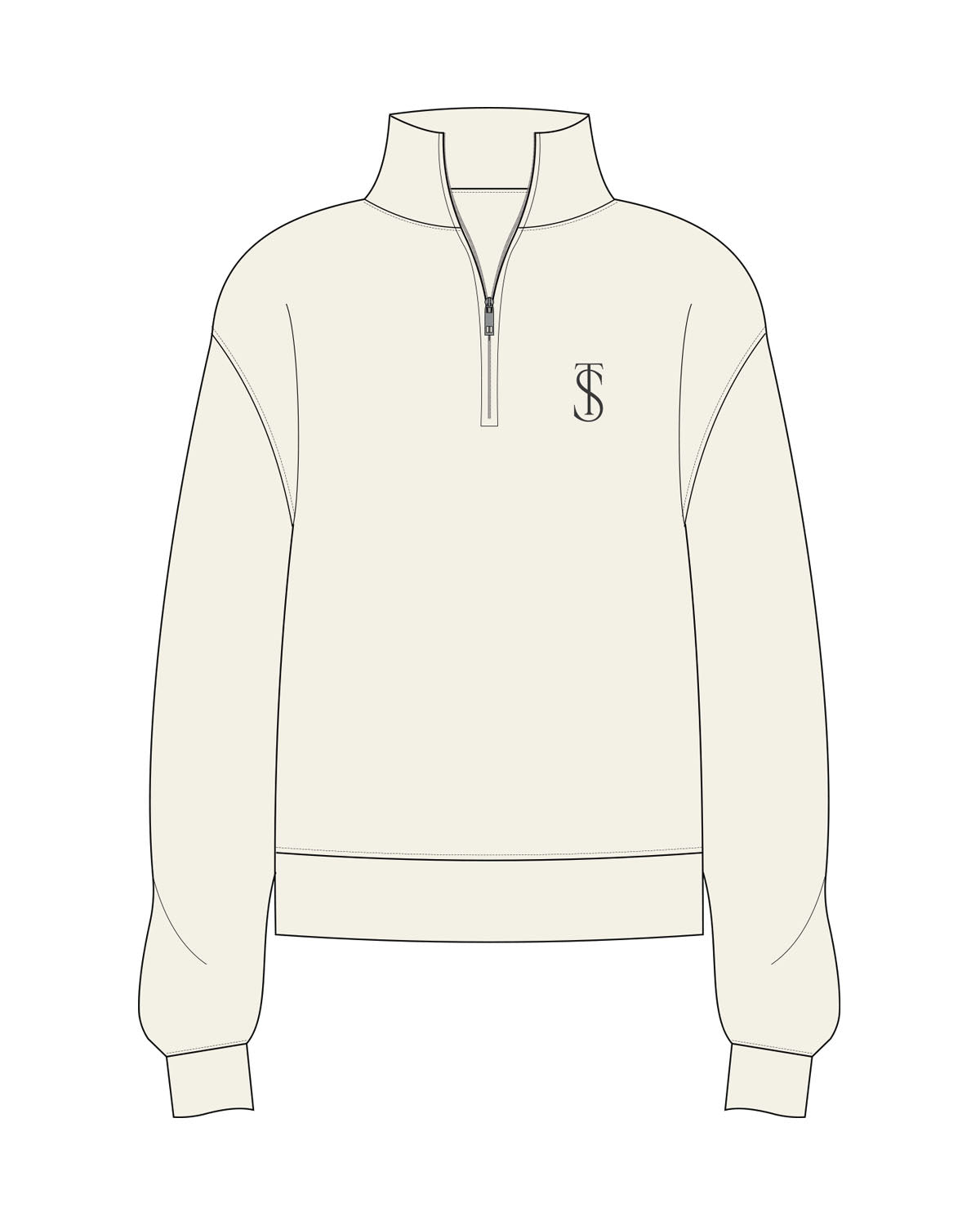 The Womens 1/4 Zip - Off White - The Studio Cape - Left Chest & Back - Instructor - Washed Black