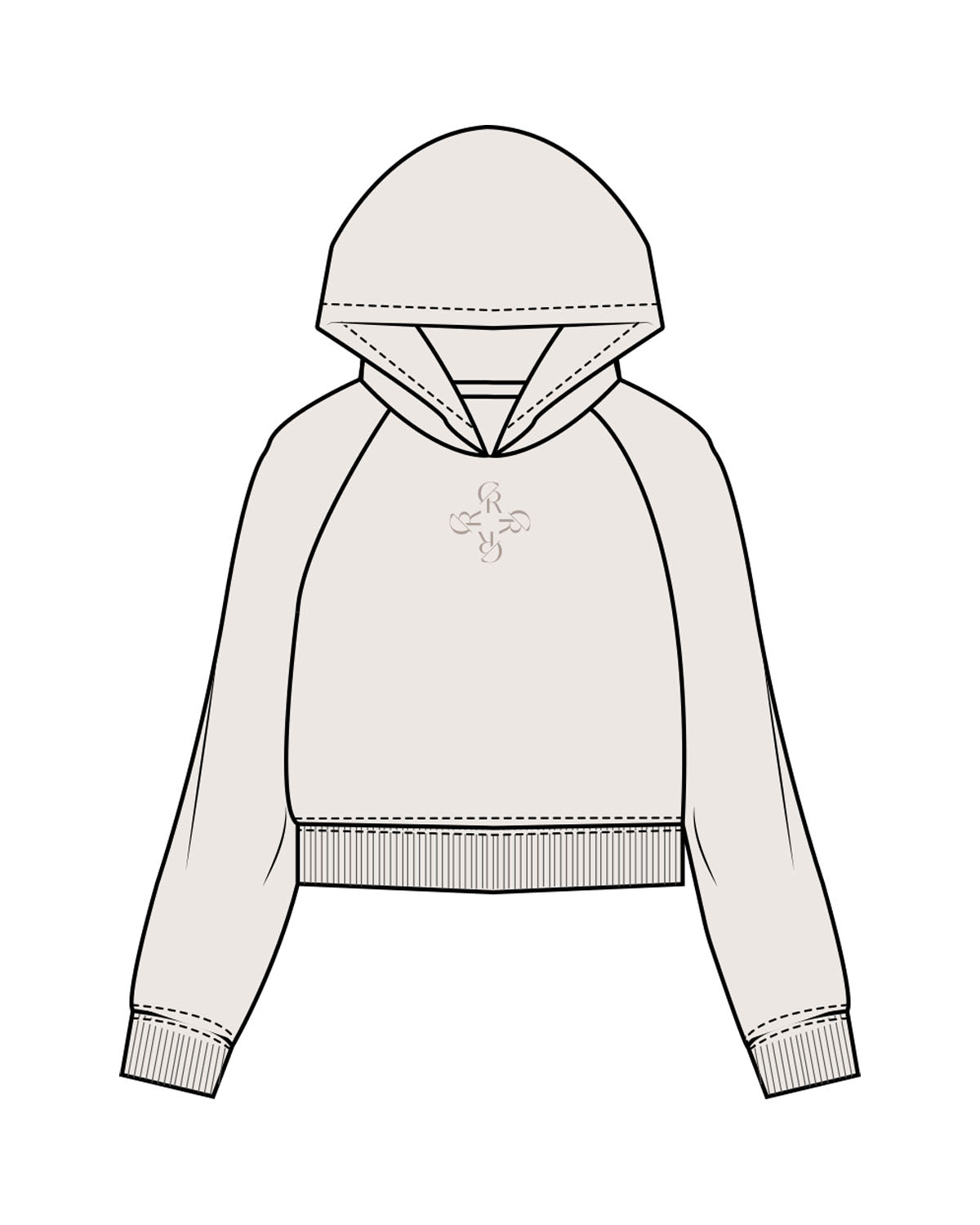 The Womens Crop Hoodie - Bone - Core Reform - Center Chest Icon  - Printed - Tone on Tone