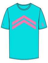 The Mens Tee - Charlotte - Bodi - Center Chest Upward Stripes - Left Sleeve & Back Stacked - Printed - Pink