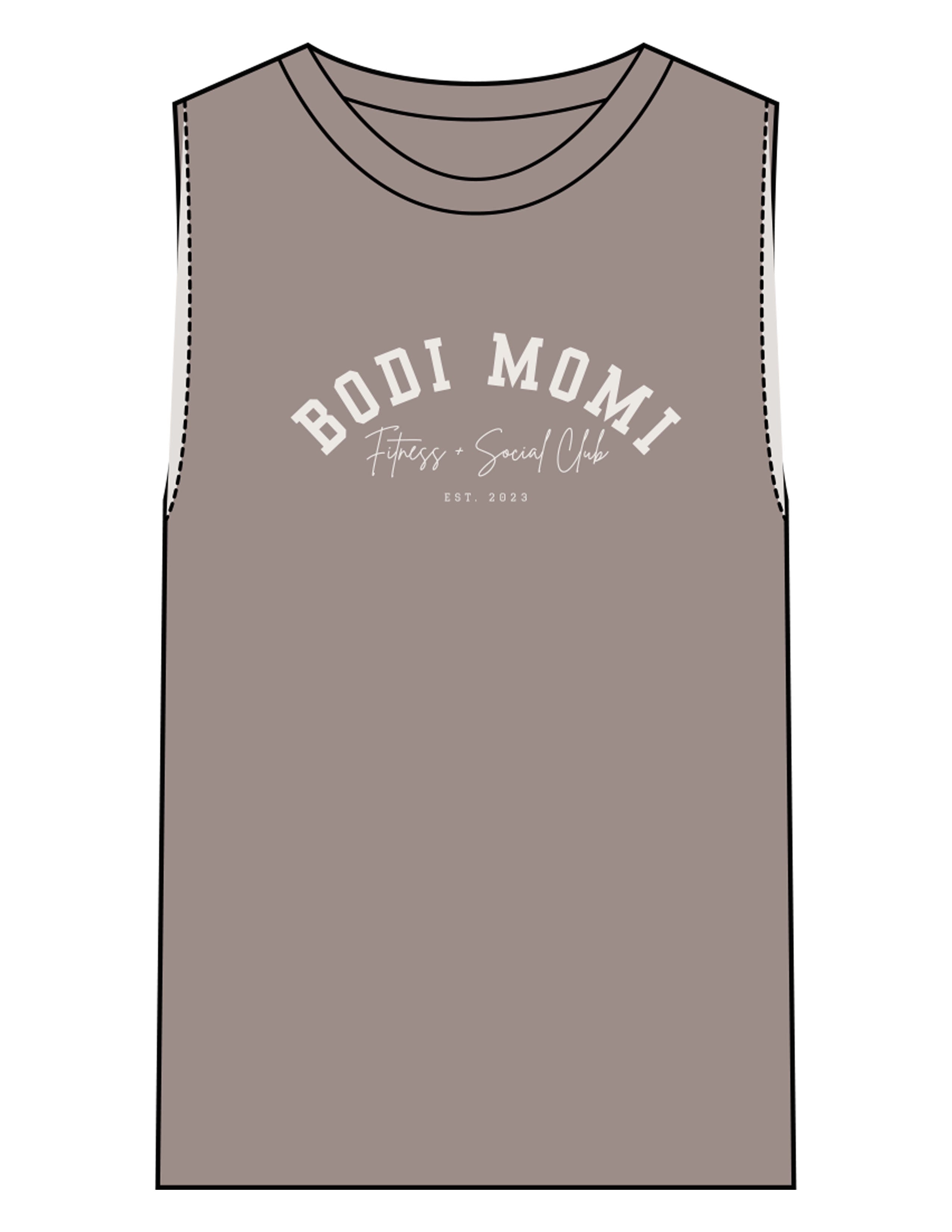 The Womens Heavyweight Tank - Washed Gray - BODI MOMI - Center Chest Stacked - Printed - Bone