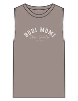 The Womens Heavyweight Tank - Washed Gray - BODI MOMI - Center Chest Stacked - Printed - Bone