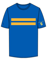 The Mens Tee - Royal - Bodi - Center Chest 2 Lines - Left Sleeve & Back Stacked - Printed - Gold