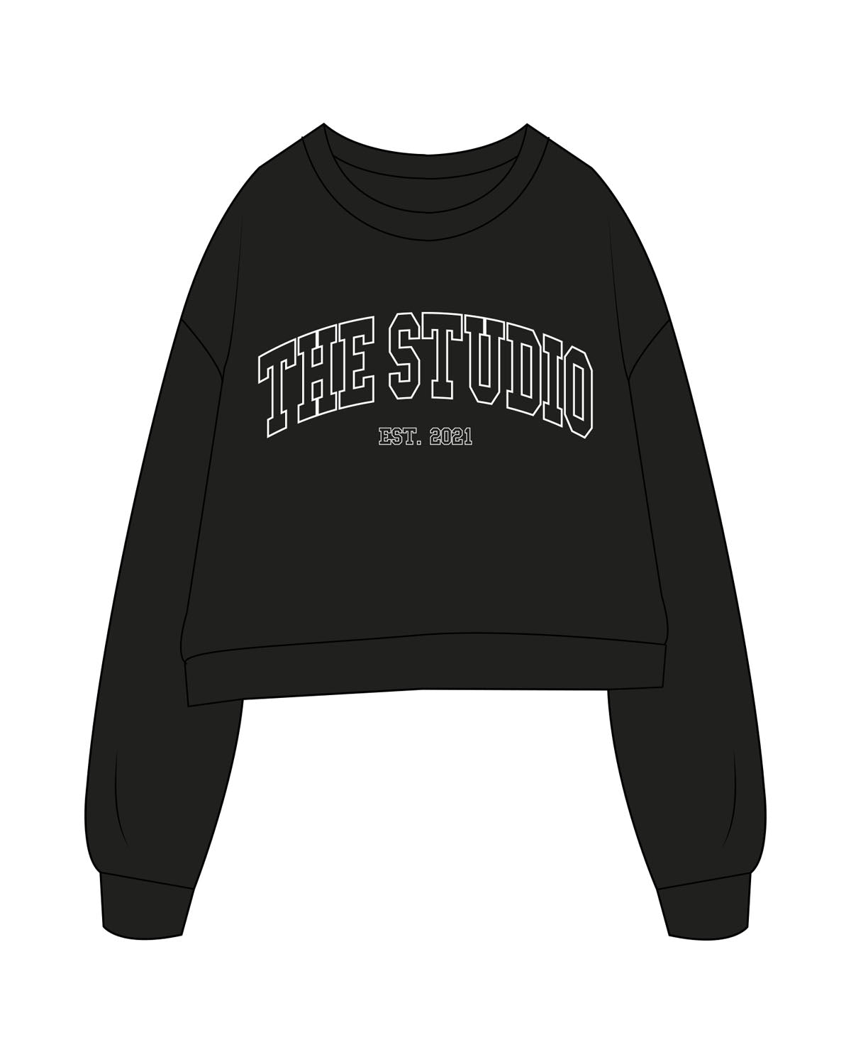 The Studio Crop - Black - The Studio Cape - Center Chest - Est 2021 - Stacked - White