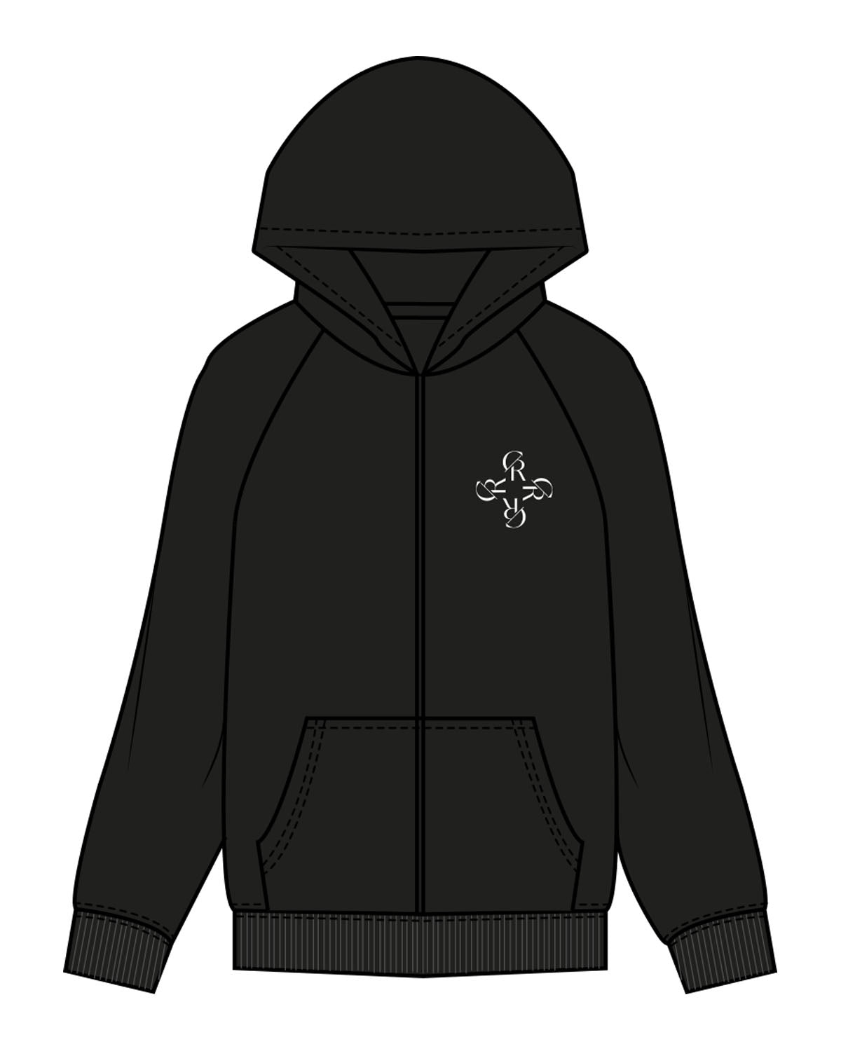 The Womens Zip Hoodie - Black - Core Reform - Left Chest Icon - Printed - White