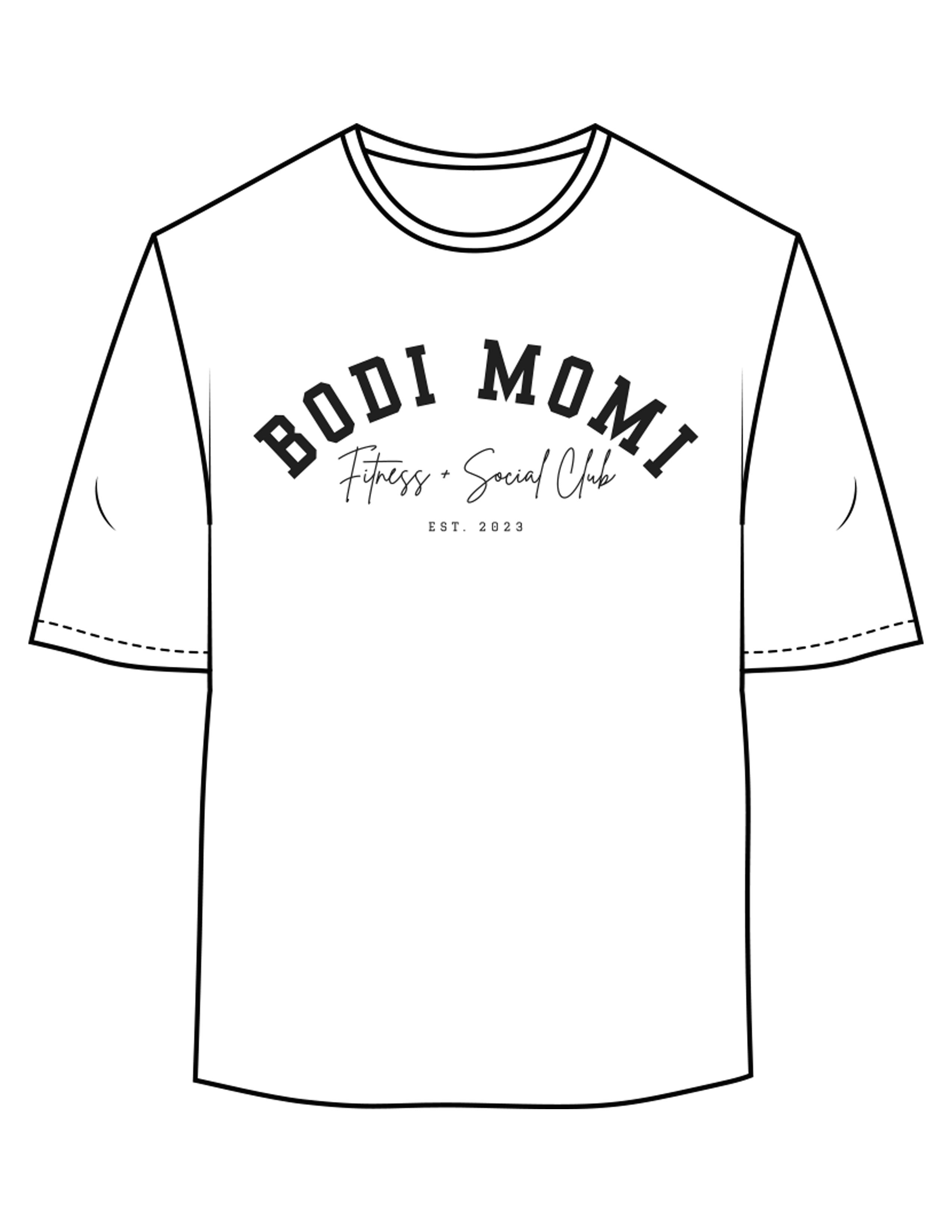 The Womens Oversized Tee - White - BODI MOMI - Center Chest Stacked - Printed - Black