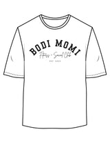 The Womens Oversized Tee - White - BODI MOMI - Center Chest Stacked - Printed - Black