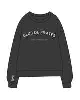 The Midweight Unisex Crewneck - Washed Black - The Studio Cape - Center Text Stacked Arc - Right Wrist - Printed - White
