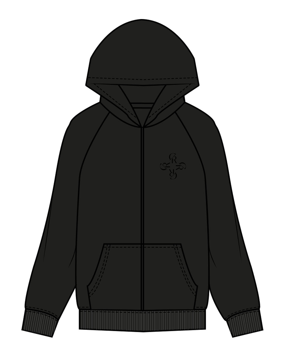 The Womens Zip Hoodie - Black - Core Reform - Left Chest Icon - Printed - Tone on Tone