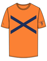 The Mens Tee - Orange - Bodi - Center Chest X - Left Sleeve & Back Stacked - Printed - Cobalt