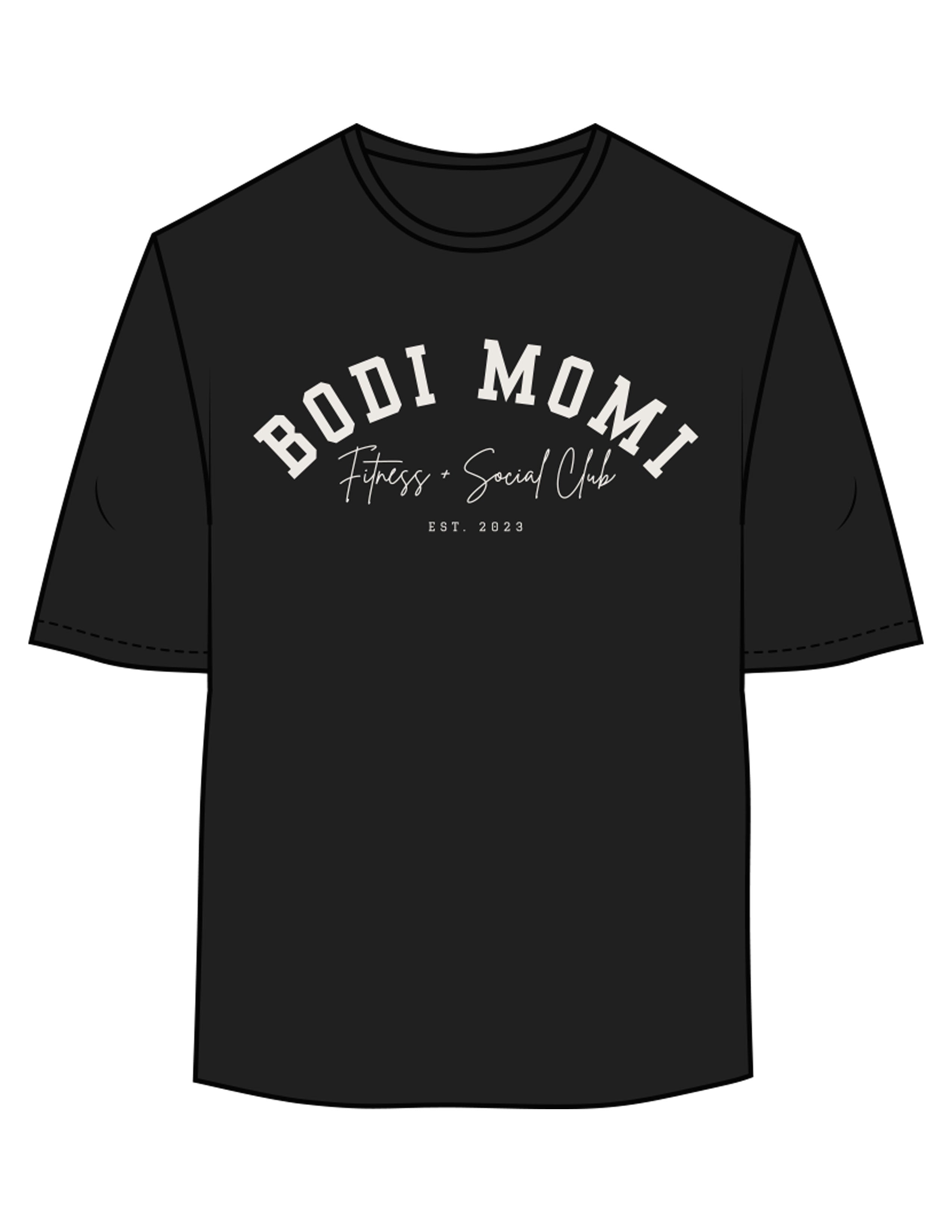 The Womens Oversized Tee - Black - BODI MOMI - Center Chest Stacked - Printed - Bone