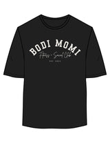 The Womens Oversized Tee - Black - BODI MOMI - Center Chest Stacked - Printed - Bone