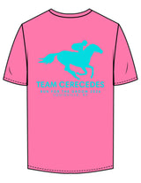 The Mens Tee - Hot Pink - Bodi - Center Chest Circle - Left Sleeve & Back Stacked - Printed - Teal