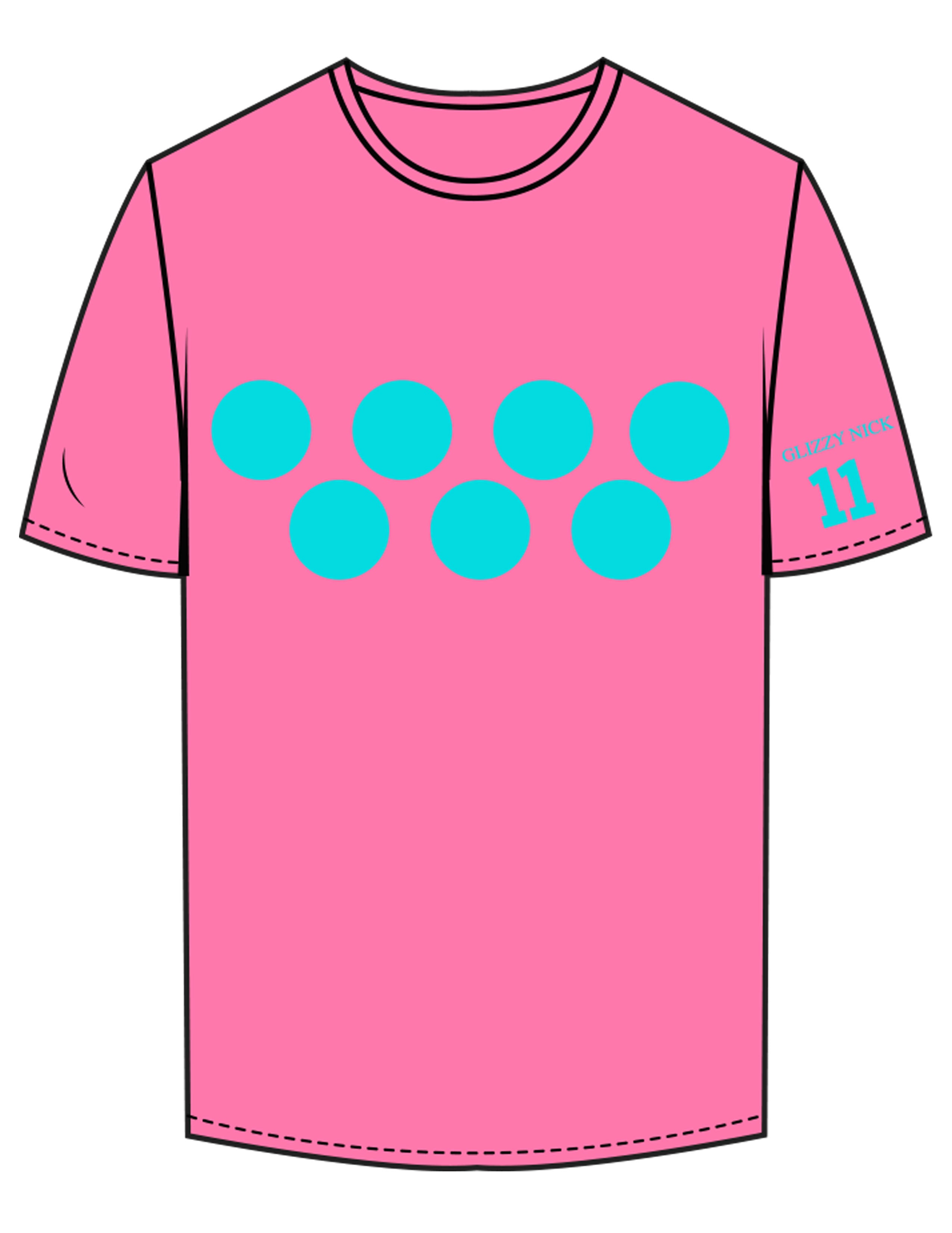 The Mens Tee - Hot Pink - Bodi - Center Chest Circle - Left Sleeve & Back Stacked - Printed - Teal