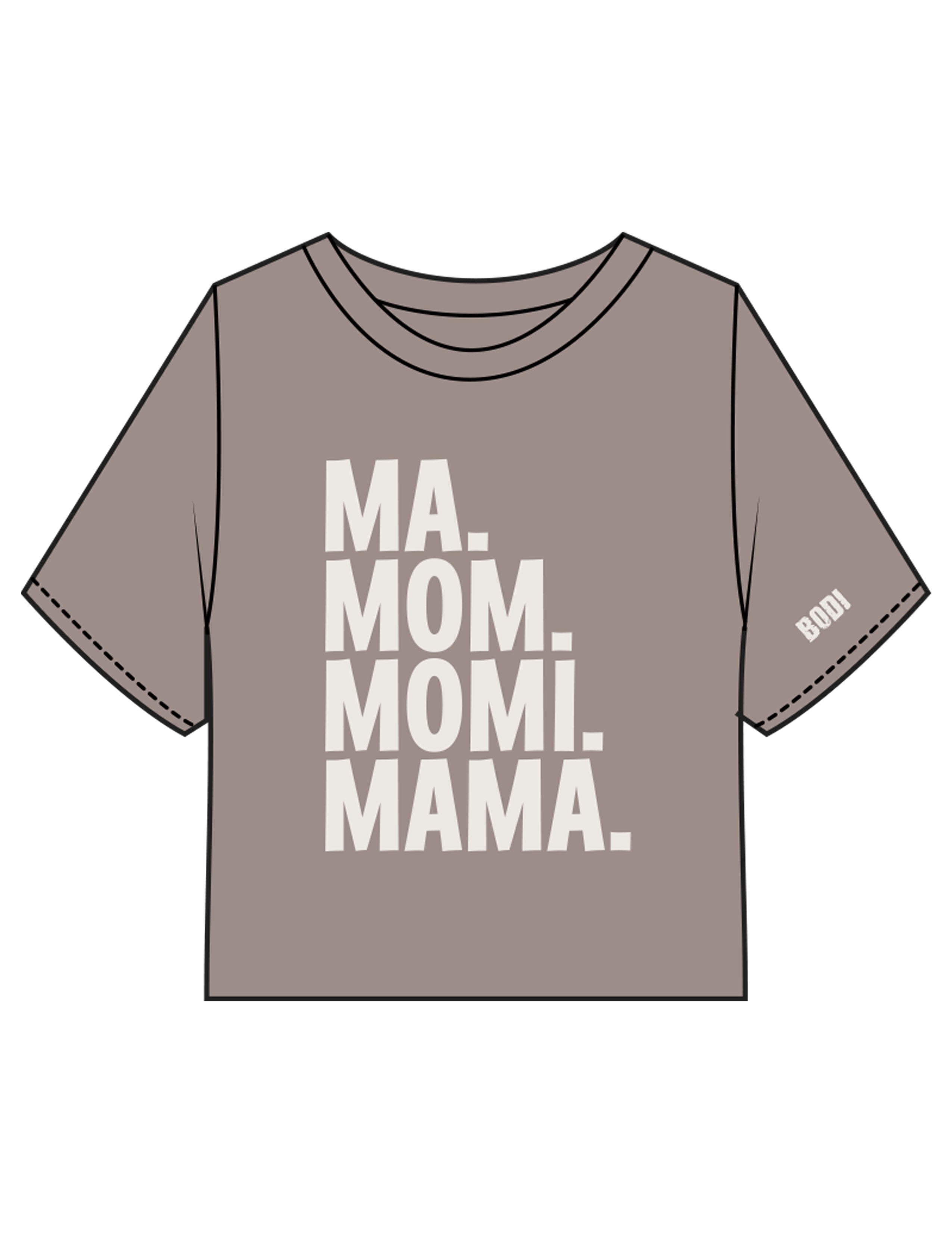 The Heavyweight Crop Tee - Washed Gray - BODI MOMI - Front Stacked & Left Sleeve - Printed - Bone