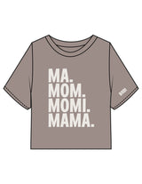 The Heavyweight Crop Tee - Washed Gray - BODI MOMI - Front Stacked & Left Sleeve - Printed - Bone