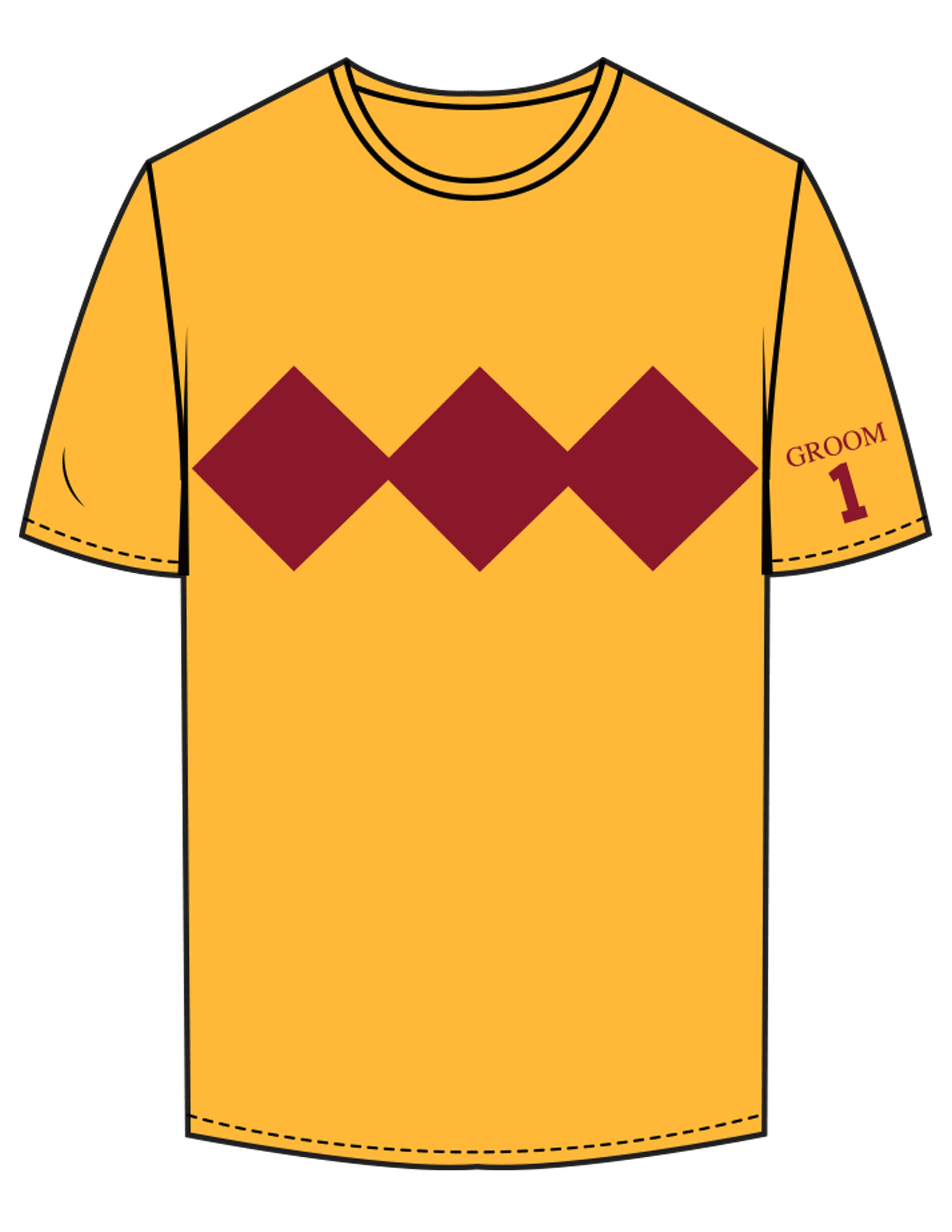 The Mens Tee - Gold - Bodi - Center Chest Diamond - Left Sleeve & Back Stacked - Printed - Maroon