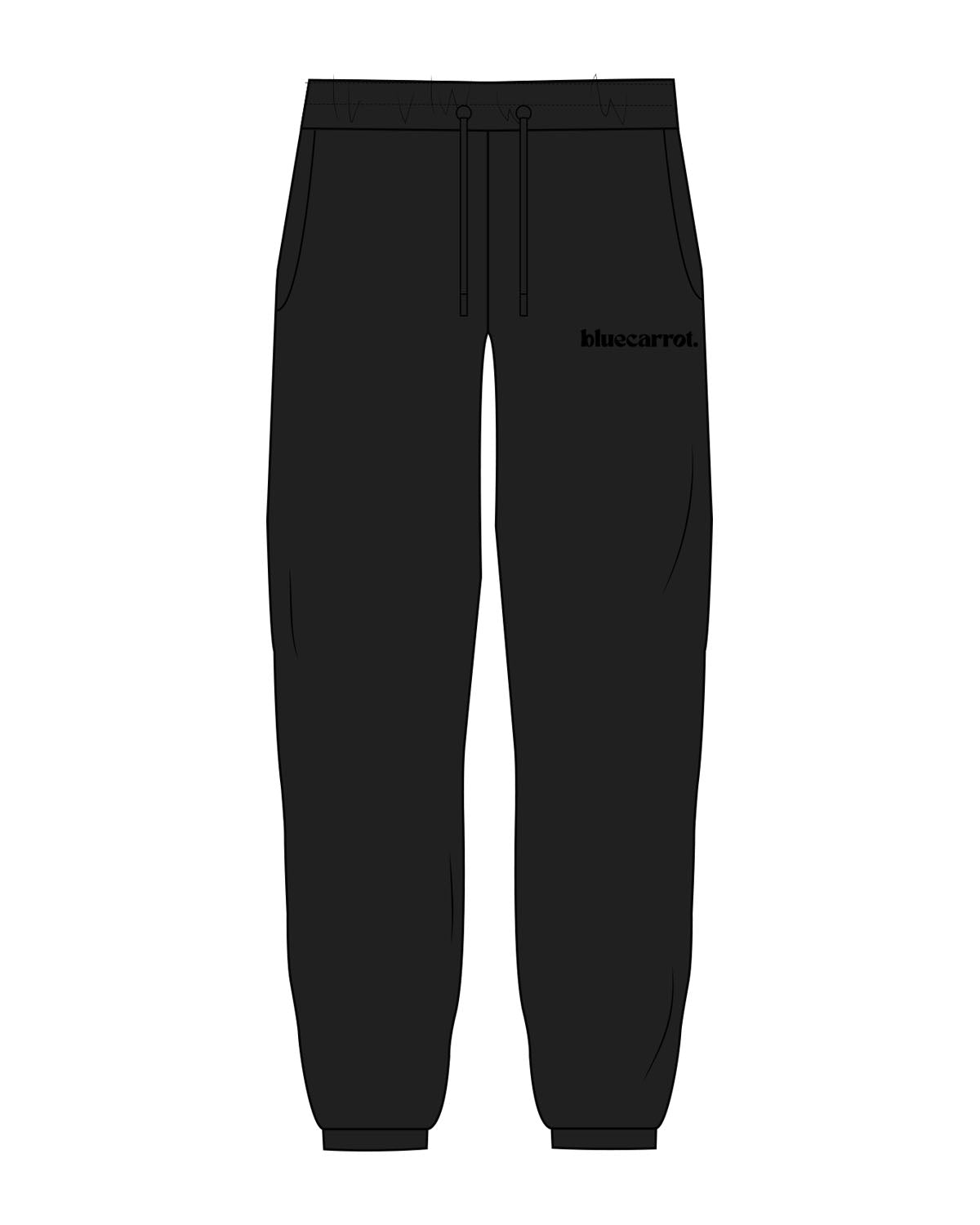 The Womens Classic Sweatpants - Black - BlueCarrot - Left Leg - Printed - Tone on Tone