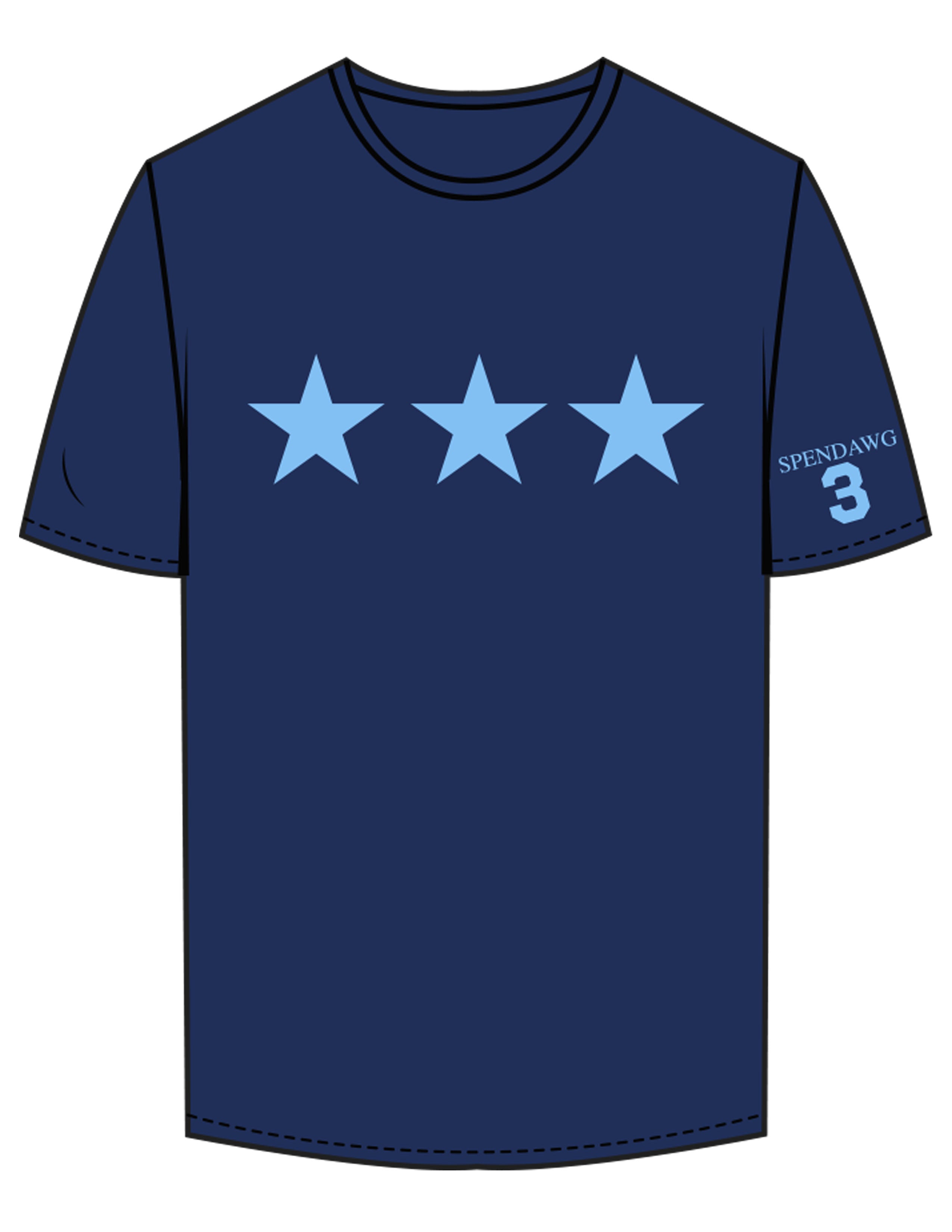 The Mens Tee - Cobalt - Bodi - Center Chest Star - Left Sleeve & Back Stacked - Printed - Baby Blue