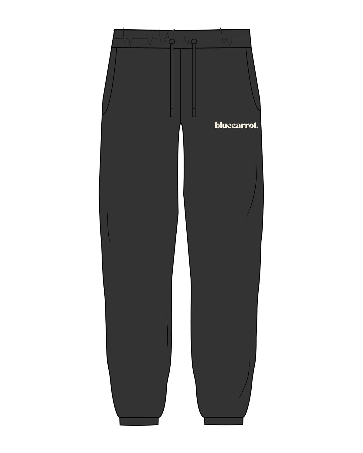 The Womens Classic Sweatpants - Washed Black - BlueCarrot - Left Leg - Printed - Off White