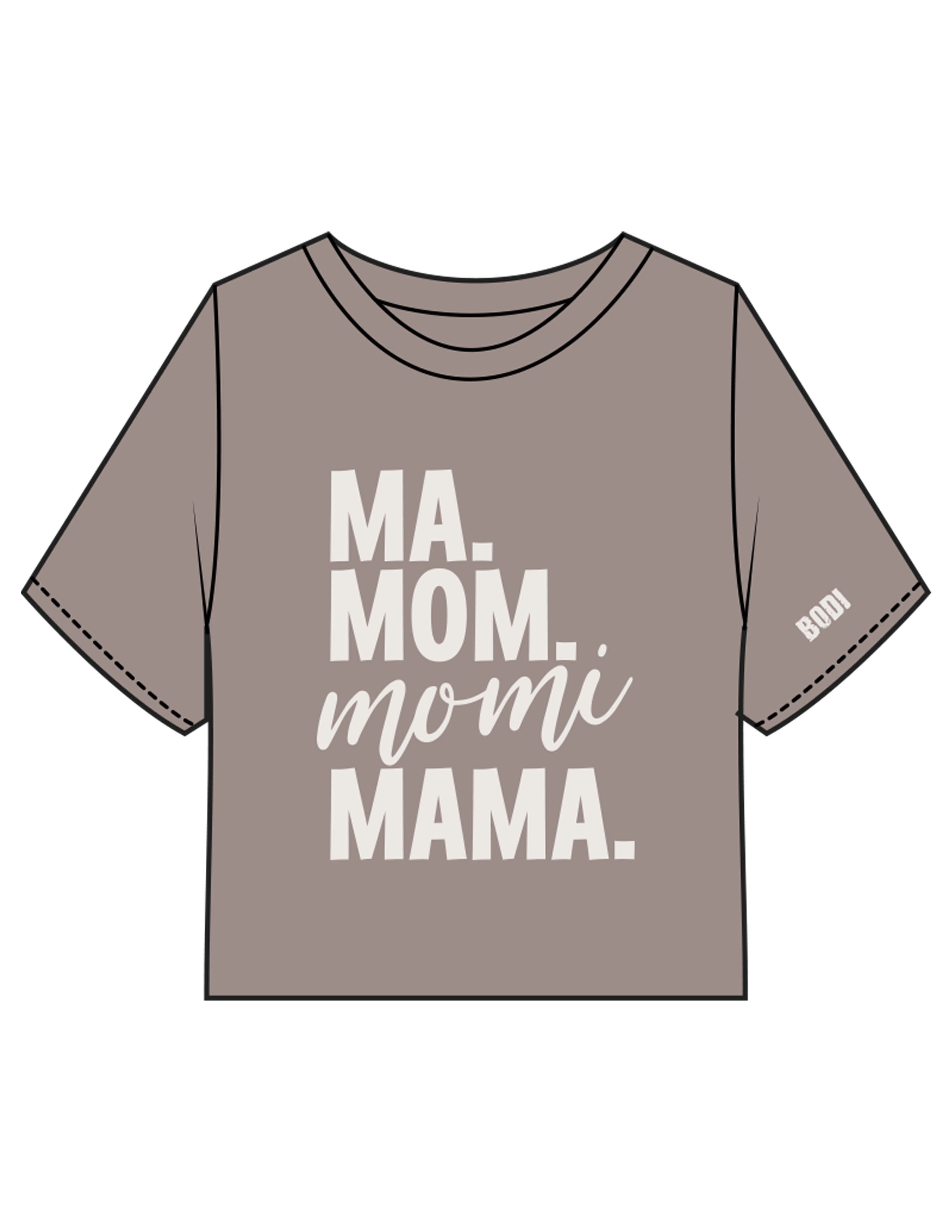 The Heavyweight Crop Tee - Washed Gray - BODI MOMI - Front Stacked w/ Script & Left Sleeve - Printed - Bone