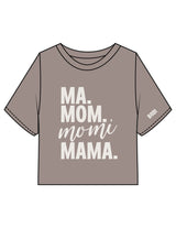 The Heavyweight Crop Tee - Washed Gray - BODI MOMI - Front Stacked w/ Script & Left Sleeve - Printed - Bone