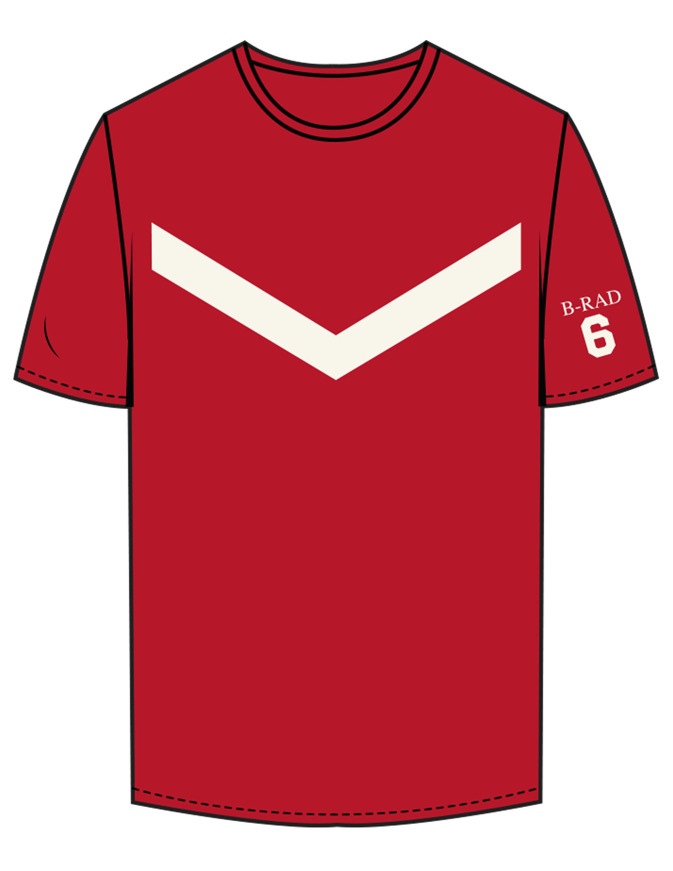 The Mens Tee - Cardinal - Bodi - Center Chest "V" - Left Sleeve & Back Stacked - Printed - Off White