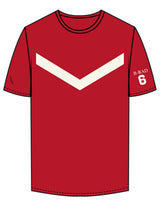 The Mens Tee - Cardinal - Bodi - Center Chest "V" - Left Sleeve & Back Stacked - Printed - Off White