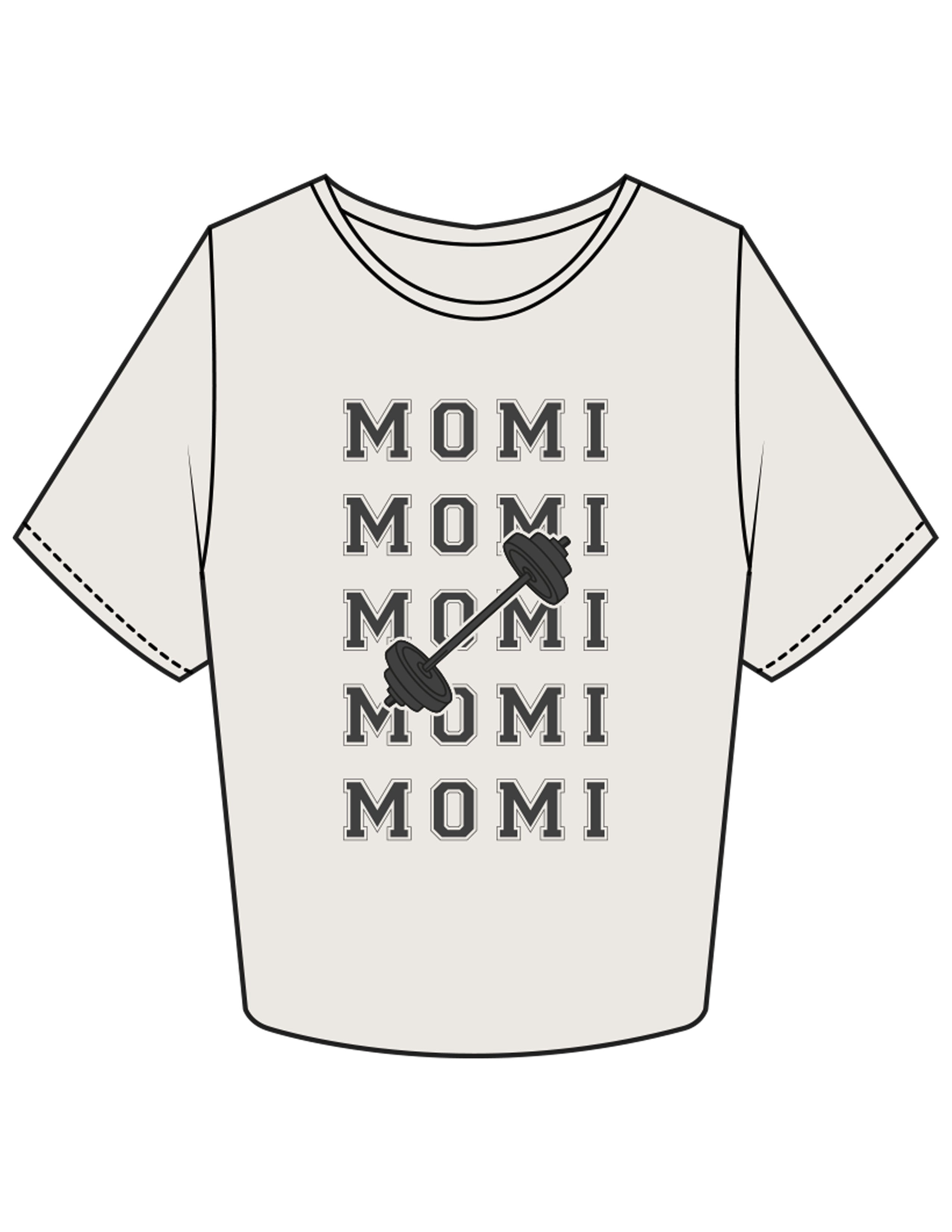 The Crop Tee - Bone - BODI MOMI - Front Stacked "BARBELL" & Back Neckline - Printed - Full Color
