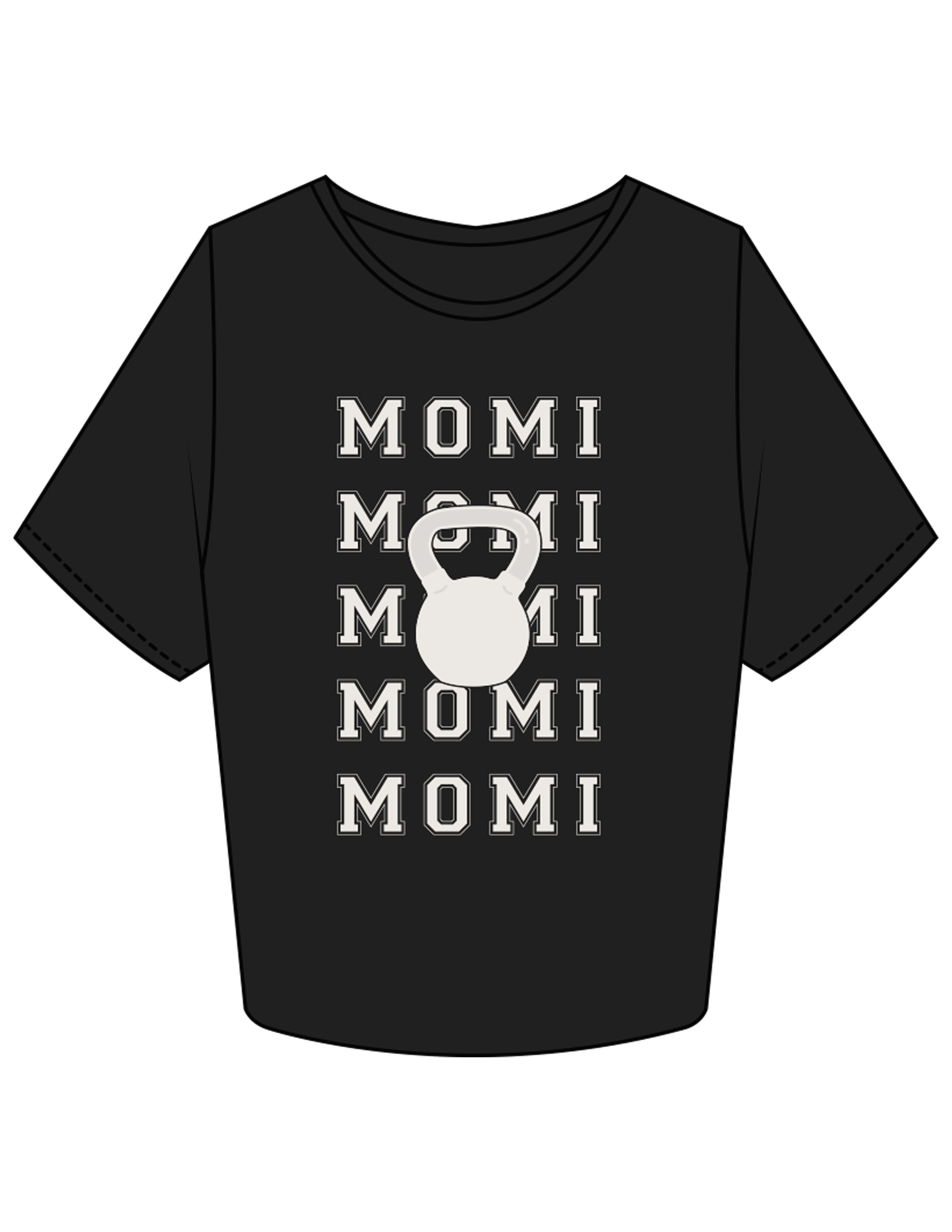 The Crop Tee - Black - BODI MOMI - Front Stacked "KETTLEBELL" & Back Neckline - Printed - Full Color