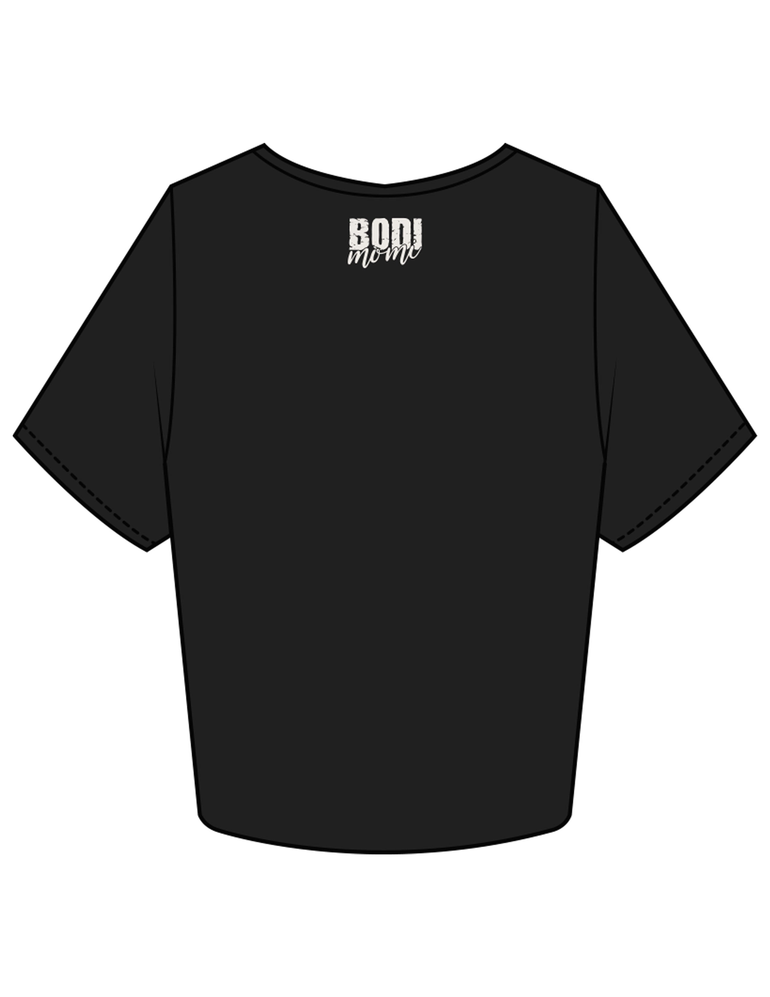 The Crop Tee - Black - BODI MOMI - Front Stacked "KETTLEBELL" & Back Neckline - Printed - Full Color